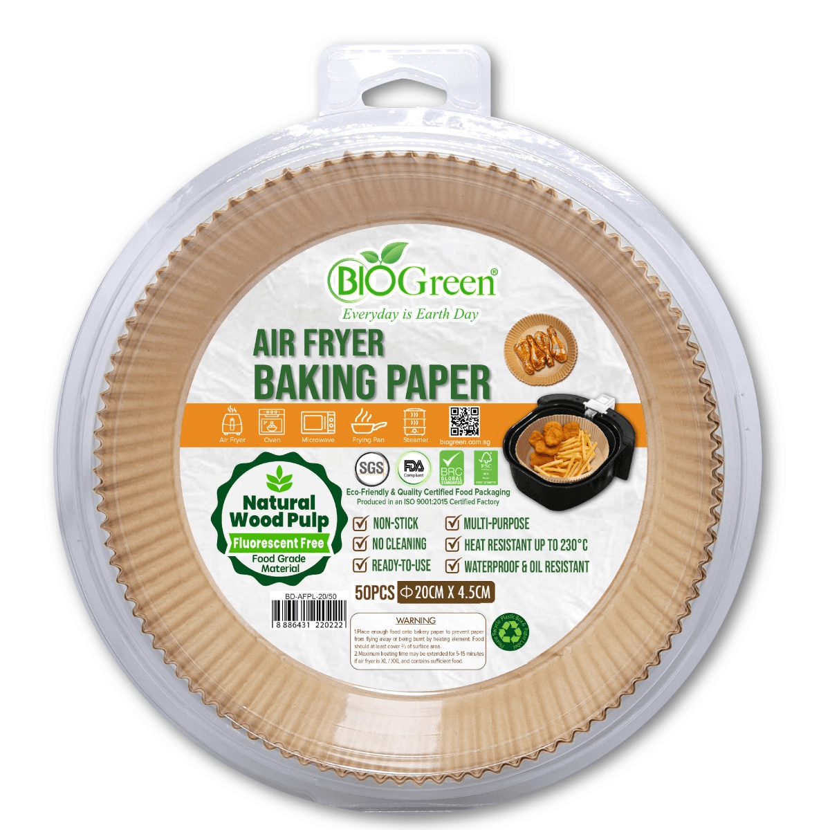 BIOGREEN Airfryerpapir ø20cm, 50stk
