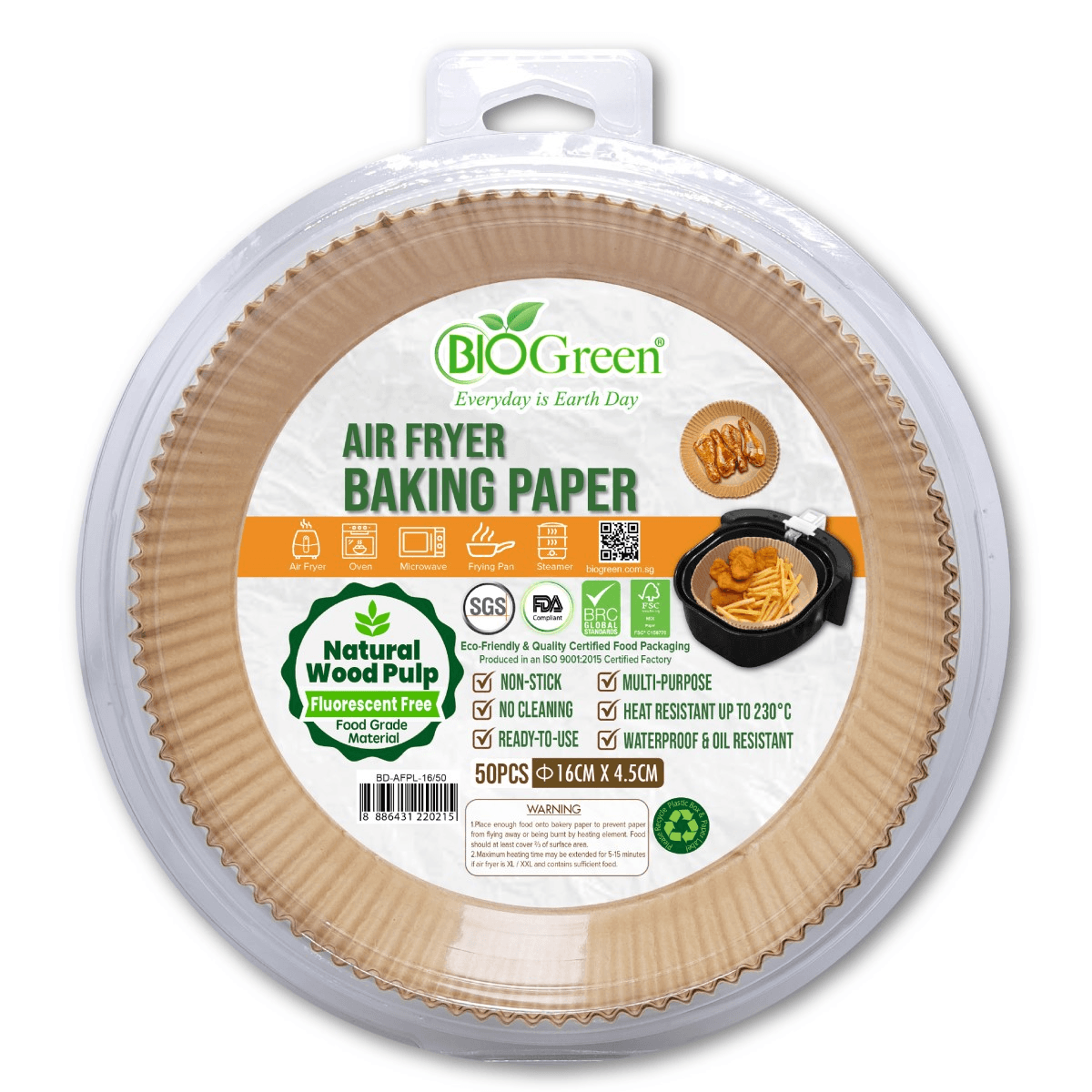 BIOGREEN Airfryerpapir ø16cm, 50stk